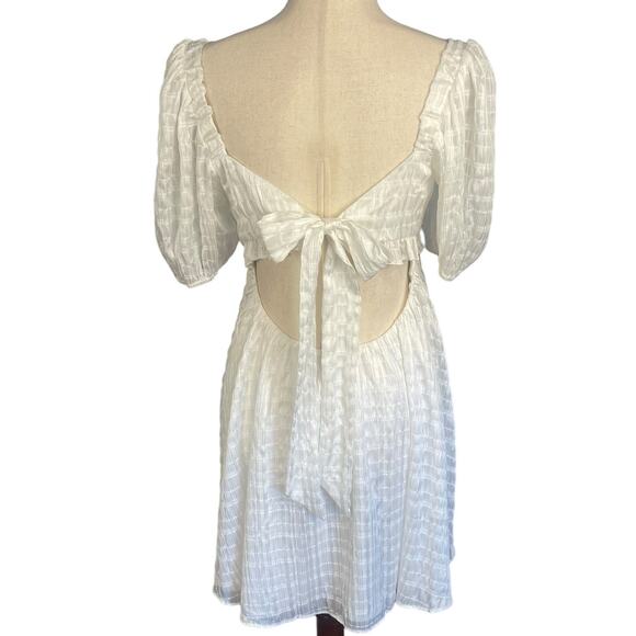 Majorelle Lisa Lined Mini Dress Tie Back Elbow Sleeves White Lurex Small - Picture 8 of 12
